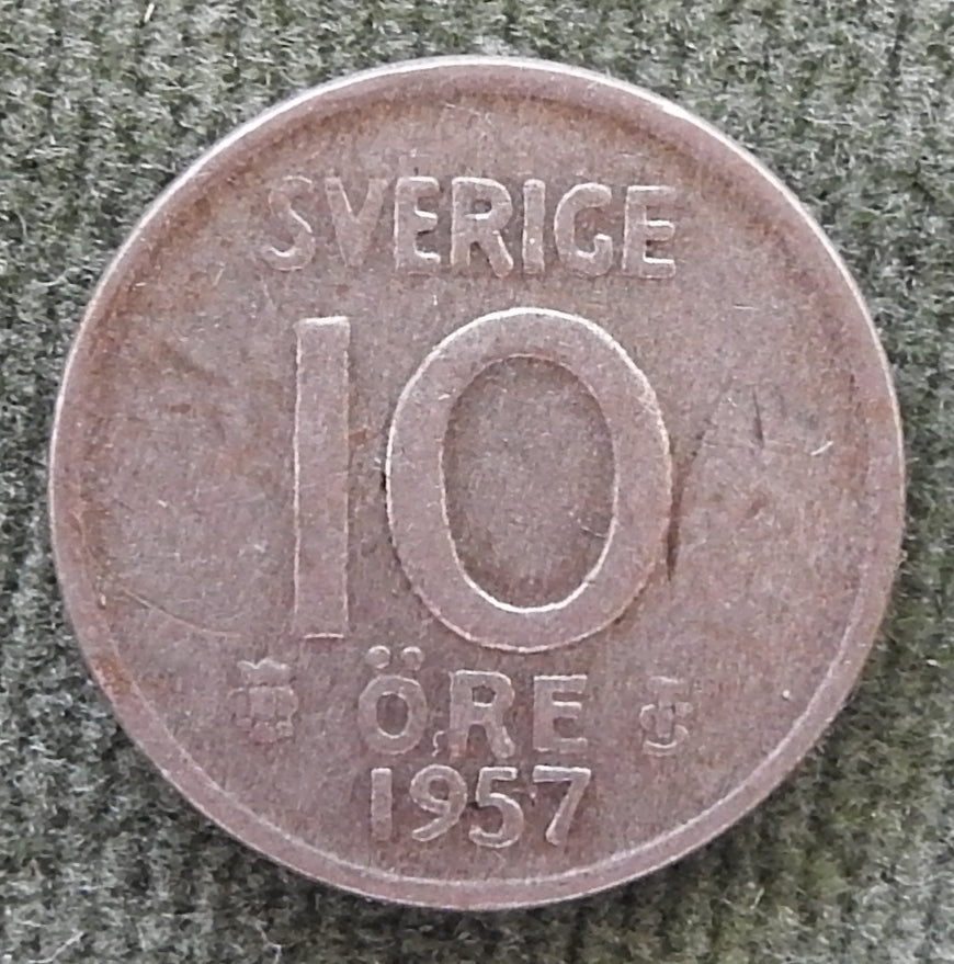 Sweden 1957 10 Ore Silver Coin