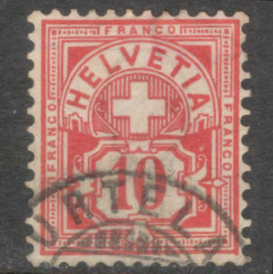 Switzerland Helvetia 1882 10 Rappen Centimes Cinnabar Cross & Shield Stamp - Perfin: 11.75