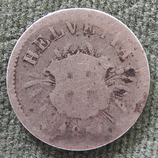 Helvetica Switzerland Swiss 1850 5 Rappen Silver Coin Coat Of Arms