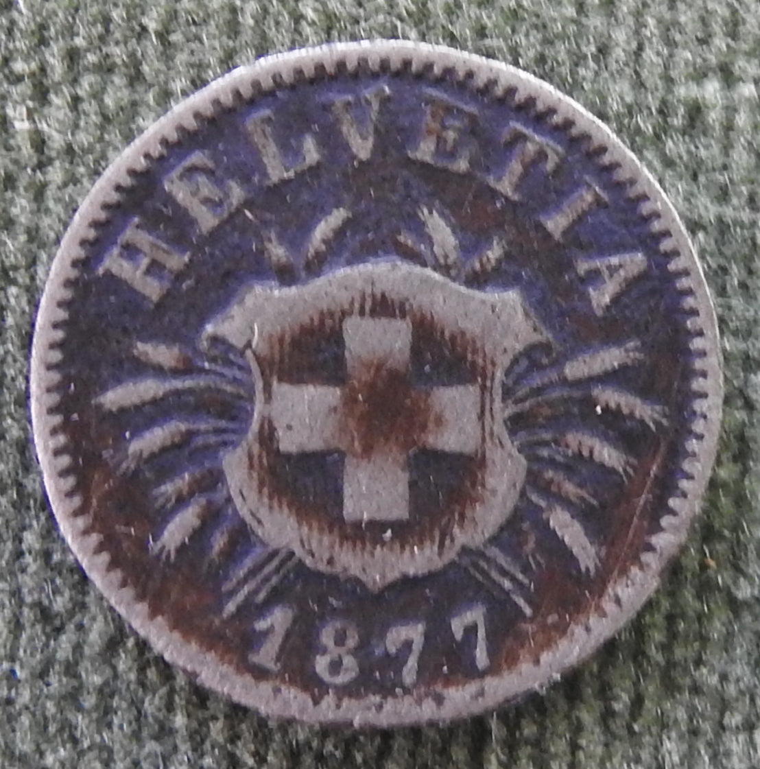 Helvetica Switzerland Swiss 1877 5 Rappen Coat of Arms Silver Coin
