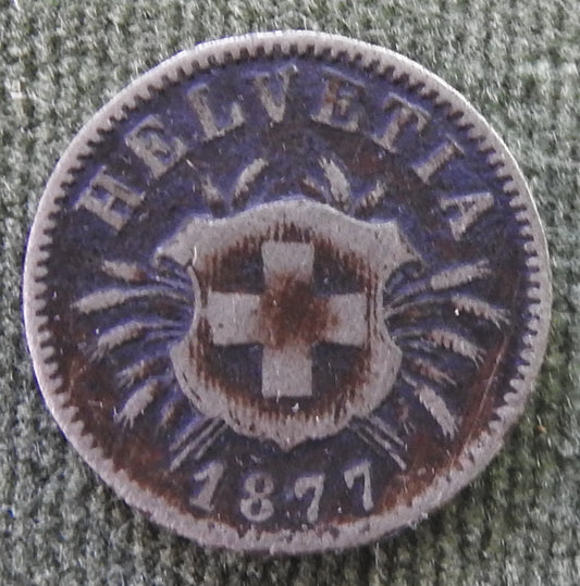 Helvetica Switzerland Swiss 1877 5 Rappen Coat of Arms Silver Coin
