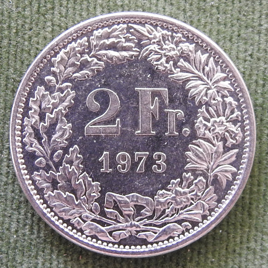 Helvetica Switzerland Swiss 1973 2 Franc Coin - Circulated