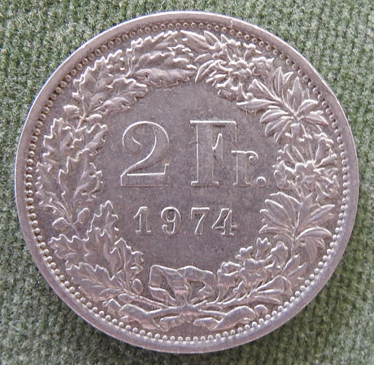 Helvetica Switzerland Swiss 1974 2 Franc Coin