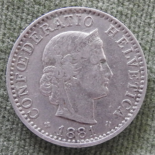 Helvetica Switzerland Swiss 1881 20 Rappen Coin