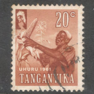 Tanganyika 1961 20 Centimes Yellowish Brown Independence Day Stamp - Perfin: 14.25