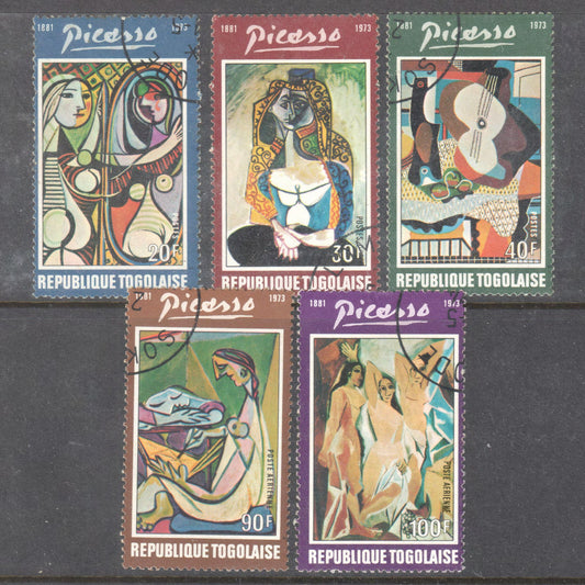 Togo 1974 Multicoloured 1968 1st Anniversary of the Death of Spanish Painter Pablo Picasso 1881 - 1973 Stamp Group of 5 - Perfin: