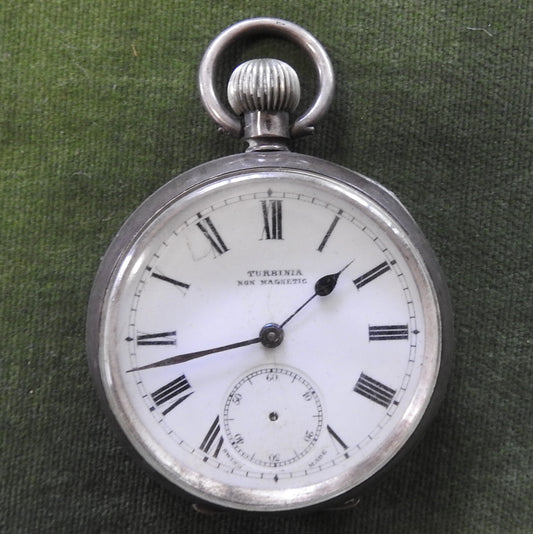 Turbina Swiss 935 Open Faced Silver Pocket Watch With A Schaffhouse S Mark On The Case
