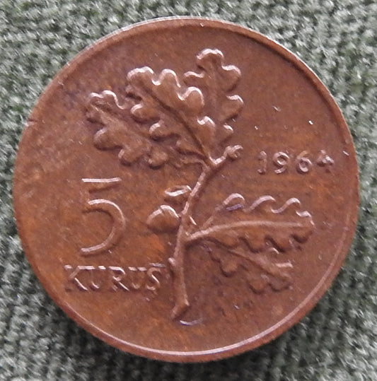 Turkey 1964 5 Kurus Coin - Circulated
