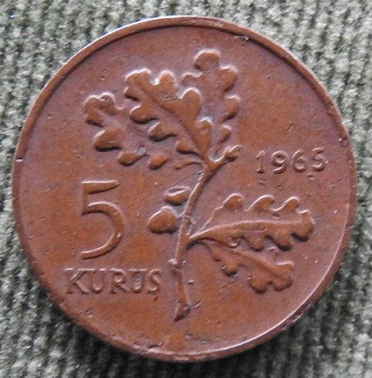 Turkey 1965 5 Kurus Coin - Circulated
