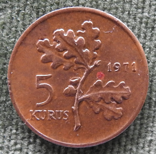 Turkey 1971 5 Kurus Coin - Circulated