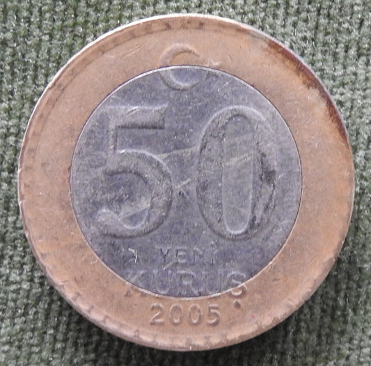 Turkey 2005 50 Kurus Bimetallic Coin - Circulated