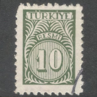 Turkey 1959 10 Kurus Olive Green Official Numeral Stamp - Perfin: 10.75