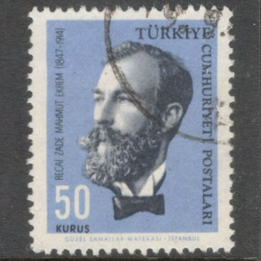 Turkey 1964 50 Kurus Multicoloured / Blackish Blue Cultural Celebrities R. Z. M. Ekrem Writer 50th Death Anniversary Stamp - Perf: 13.25