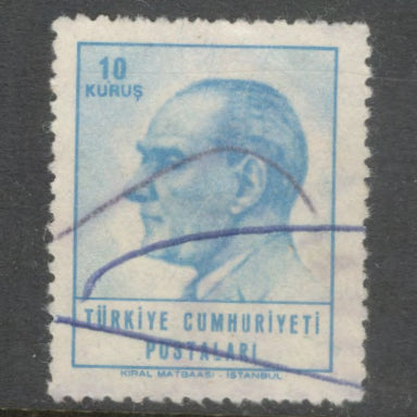 Turkey 1964 - 1965 10 Kurus Multicoloured Ataturk Stamp - Perf: 12.75