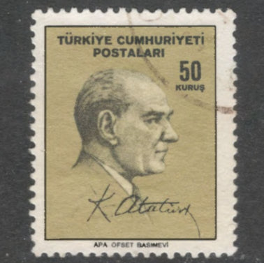 Turkey 1965 50 Kurus Black / Golden Ataturk Stamp - Perf: 13.5x13.0
