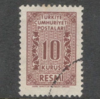 Turkey 1962 10 Kurus Carmine Brown Official Numeral Stamps - Perfin: 13.0