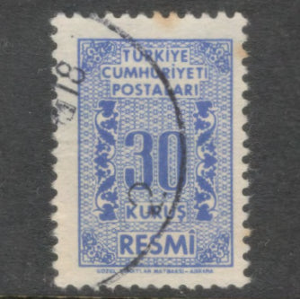 Turkey 1962 30 Kurus Violet Blue Official Numeral Stamps - Perfin: 13.0