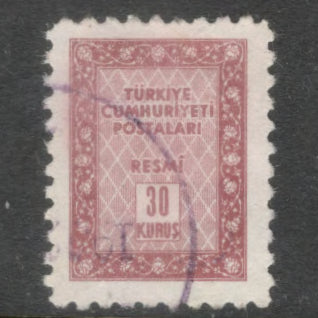 Turkey 1960 30 Kurus Carmine Brown Ornaments Official Numeral Stamp - Perfin: 10.75