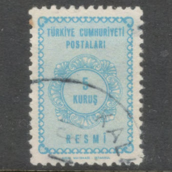 Turkey 1964 5 Kurus Light Blue Official Numeral Stamps - Perfin: 12.5x13.0