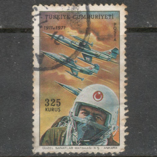 Turkey 1971 325 Kurus Multicoloured Airmail 60th Anniversary of the Turkish Aviation Stamp - Perfin: 13.0