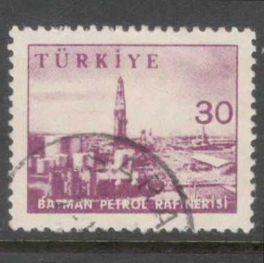 Turkey 1959 - 1960 30 Kurus Blackish Violet Industry and Technology Stamp - Perf: 12.75