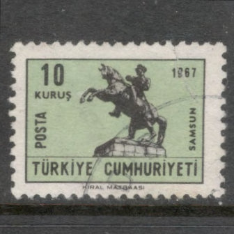 Turkey 1967 10 Kurus Black / Light Green Equestrian statues of Ataturk at Samsun Stamp - Perf: 13.0x12.25