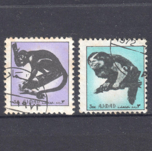 UAE Ajman 1972 3 Dirhams Multicoloured Mammals Stamp Group of 2 - Perfin: