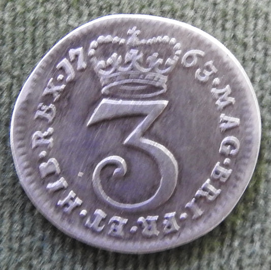 GB UK England 1763 3p Three Pence KGIII Silver Coin