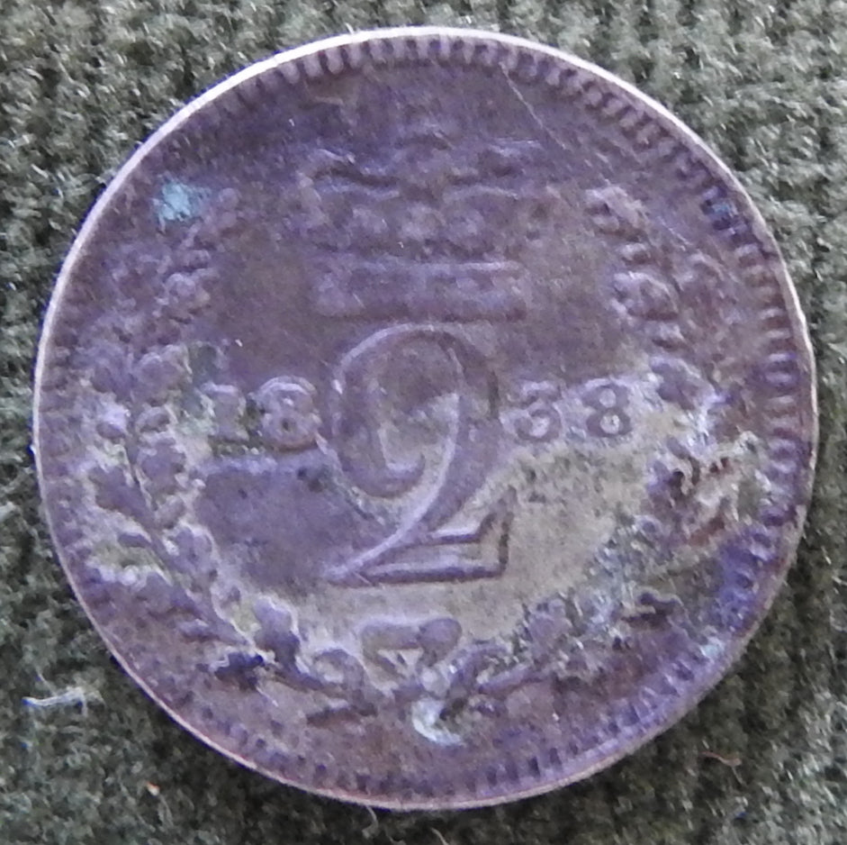 GB British UK English 1838 2 Pence Maudy QV Coin