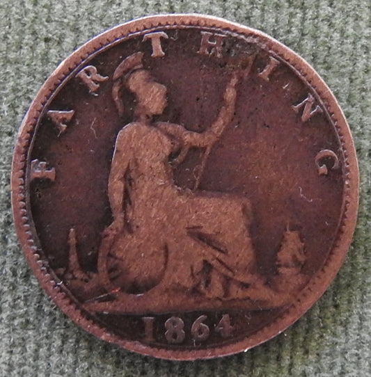 GB British UK English 1864 Farthing Queen Victoria Coin - Bun Head