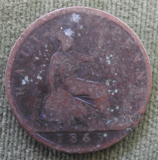 GB British UK English 1865 Half Penny Queen Victoria Coin