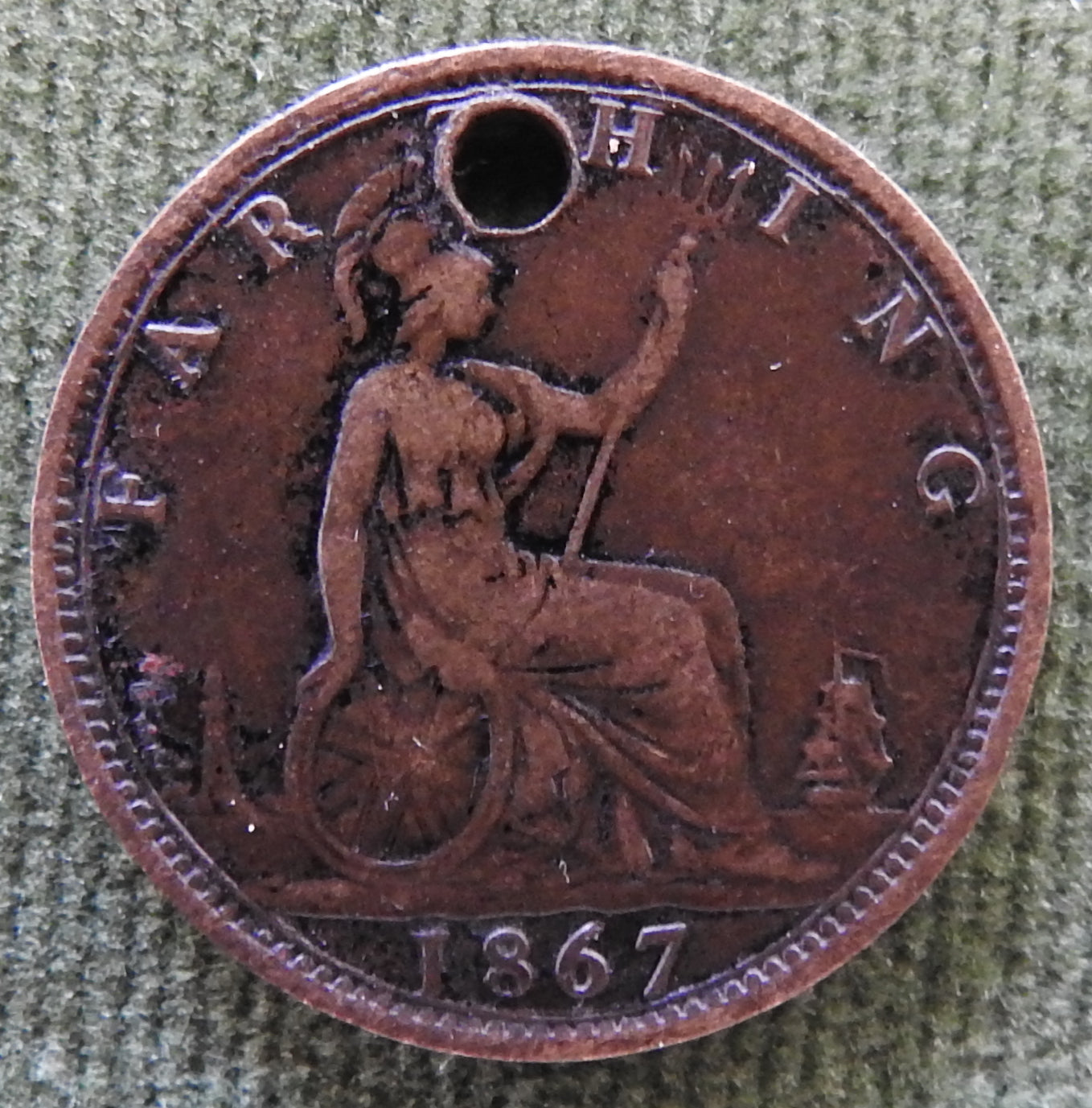 GB British UK English 1867 Farthing Queen Victoria Coin - Bun Head