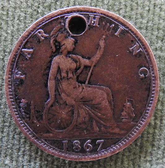 GB British UK English 1867 Farthing Queen Victoria Coin - Bun Head