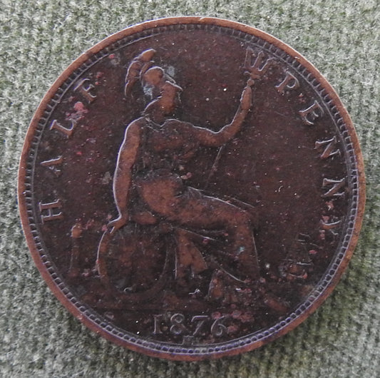 GB British UK English 1876 Half Penny Queen Victoria Coin - Bun Head