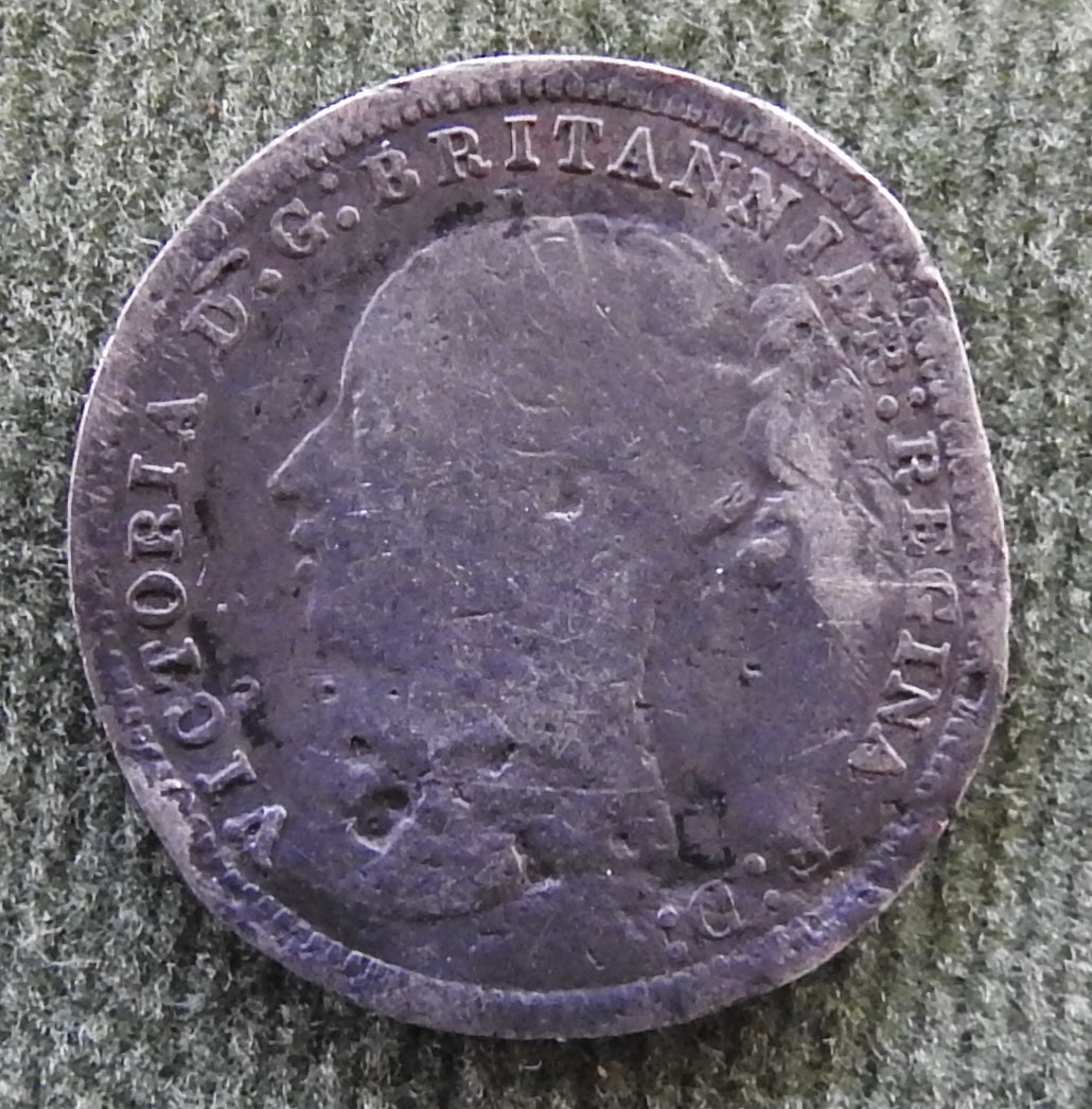 GB British UK English 1876 Three Pence Queen Victoria Coin - Bun Head