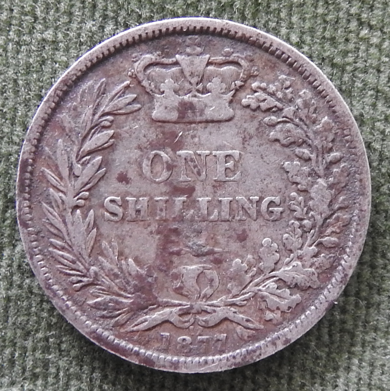 GB British UK English 1877 Shilling Queen Victoria Silver Coin - Bun Head
