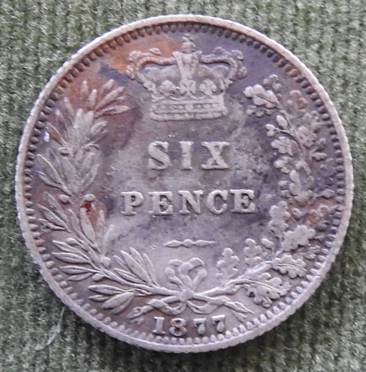 GB British UK English 1877 Sixpence Queen Victoria Silver Coin