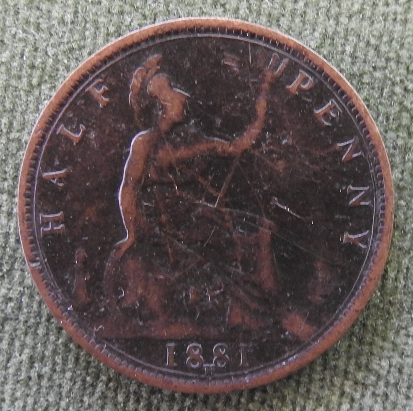 GB British UK English 1881 Half Penny Queen Victoria Coin - Ribbon Head