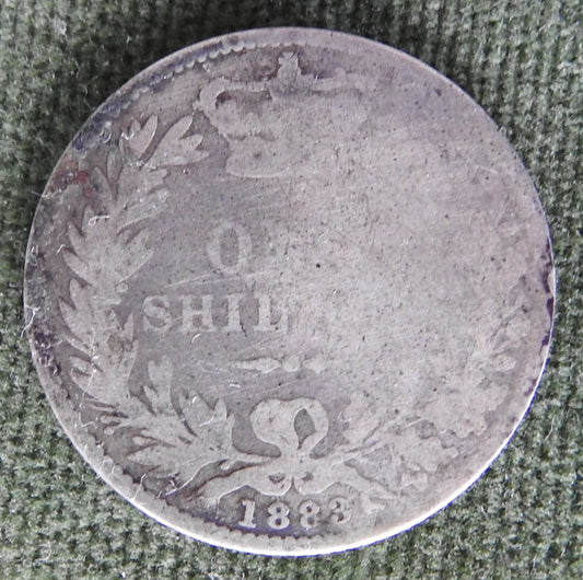 GB British UK English 1883 Shilling Queen Victoria Silver Coin - Bun Head