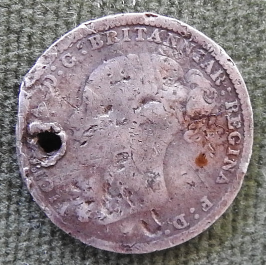 GB British UK English 1883 Threepence Queen Victoria Coin - Bun Head