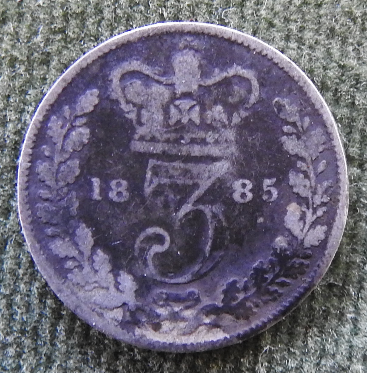 GB British UK English 1885 Three Pence Queen Victoria Coin