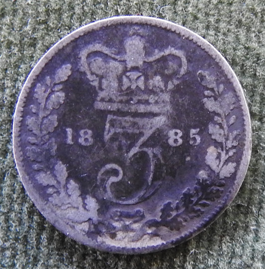 GB British UK English 1885 Three Pence Queen Victoria Coin