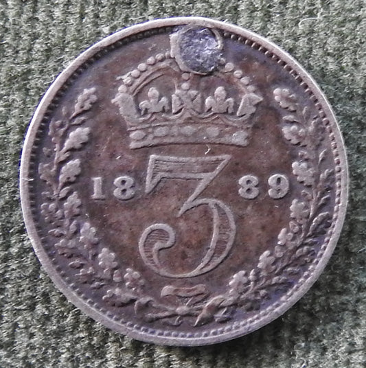 GB British UK English 1889 Three Pence Queen Victoria Coin