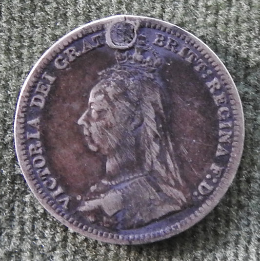 GB British UK English 1889 Three Pence Queen Victoria Coin