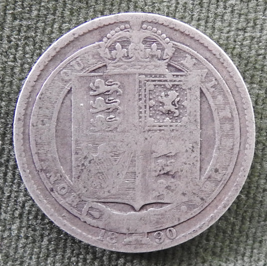GB British UK English 1890 Shilling Queen Victoria Silver Coin