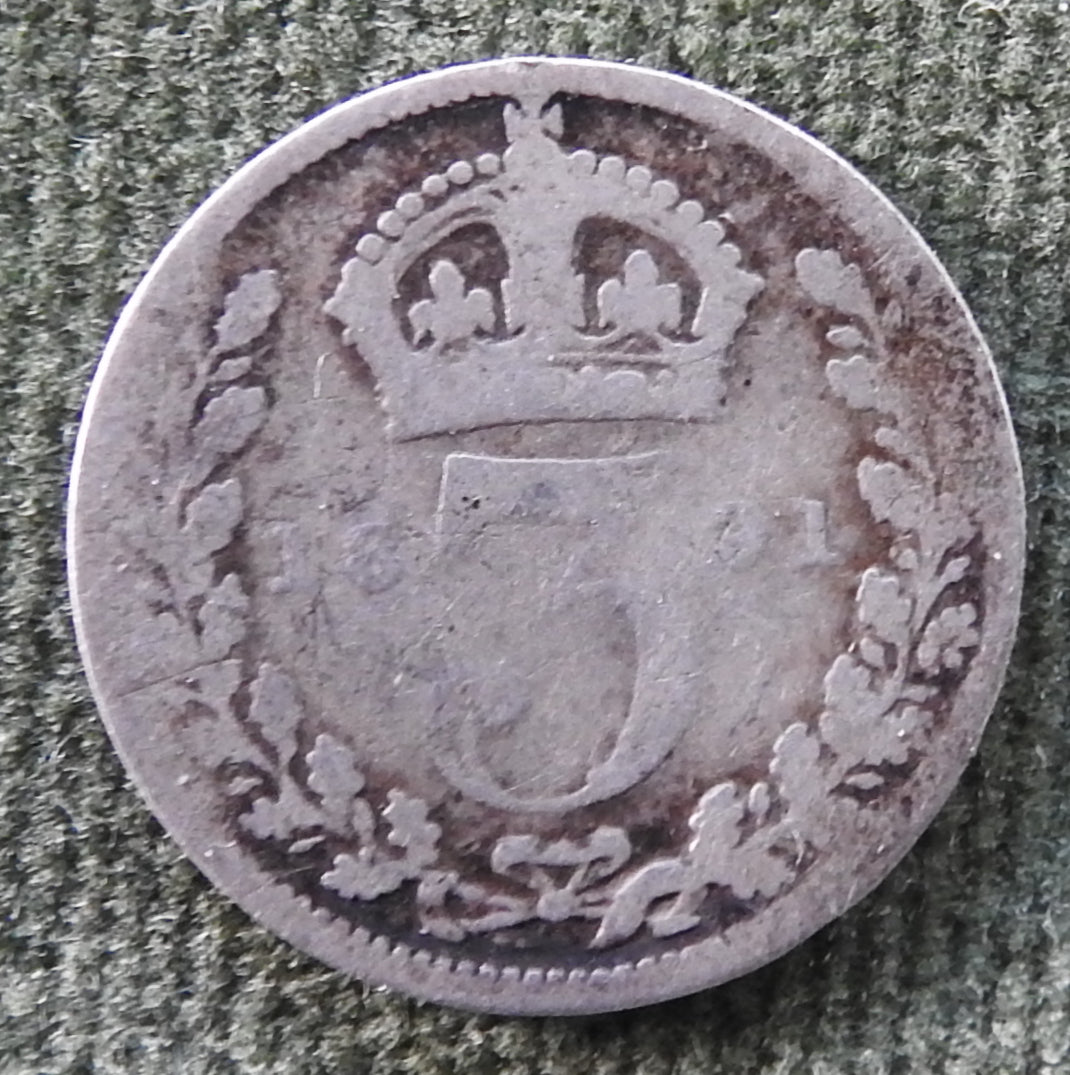 GB British UK English 1891 Three Pence Queen Victoria Coin