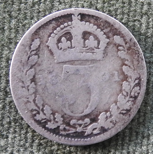 GB British UK English 1891 Three Pence Queen Victoria Coin
