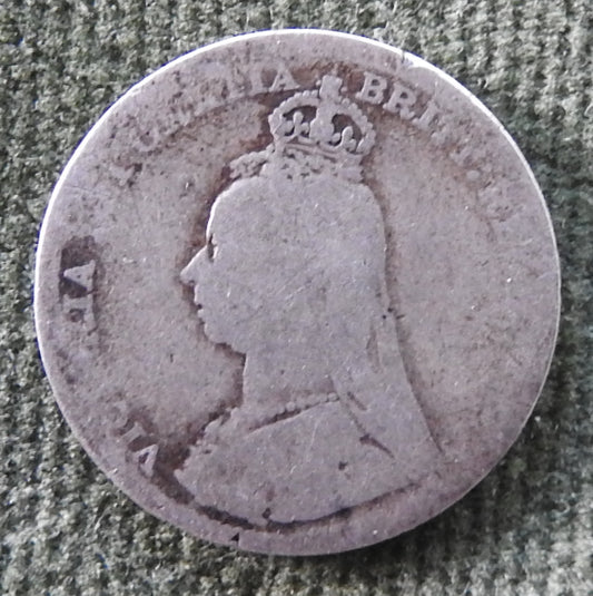 GB British UK English 1891 Three Pence Queen Victoria Coin
