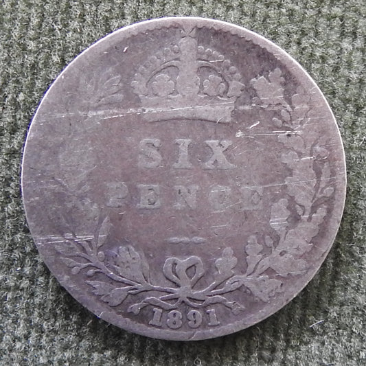 GB British UK English 1891 Sixpence Queen Victoria Silver Coin