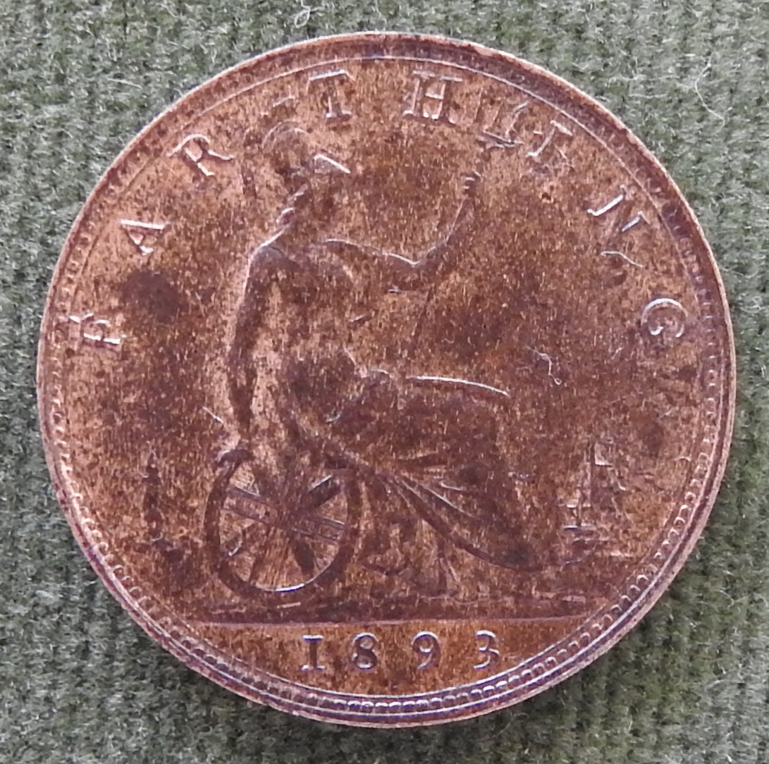 GB British UK English 1893 Farthing Queen Victoria Coin - Bun Head